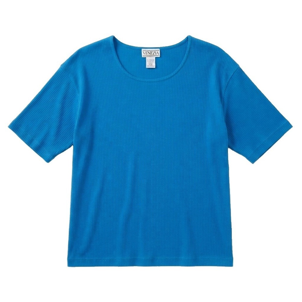 Venezia Vintage Women's Size 14/16 Royal Blue Short Sleeve‎ Sweater Ribbed Top